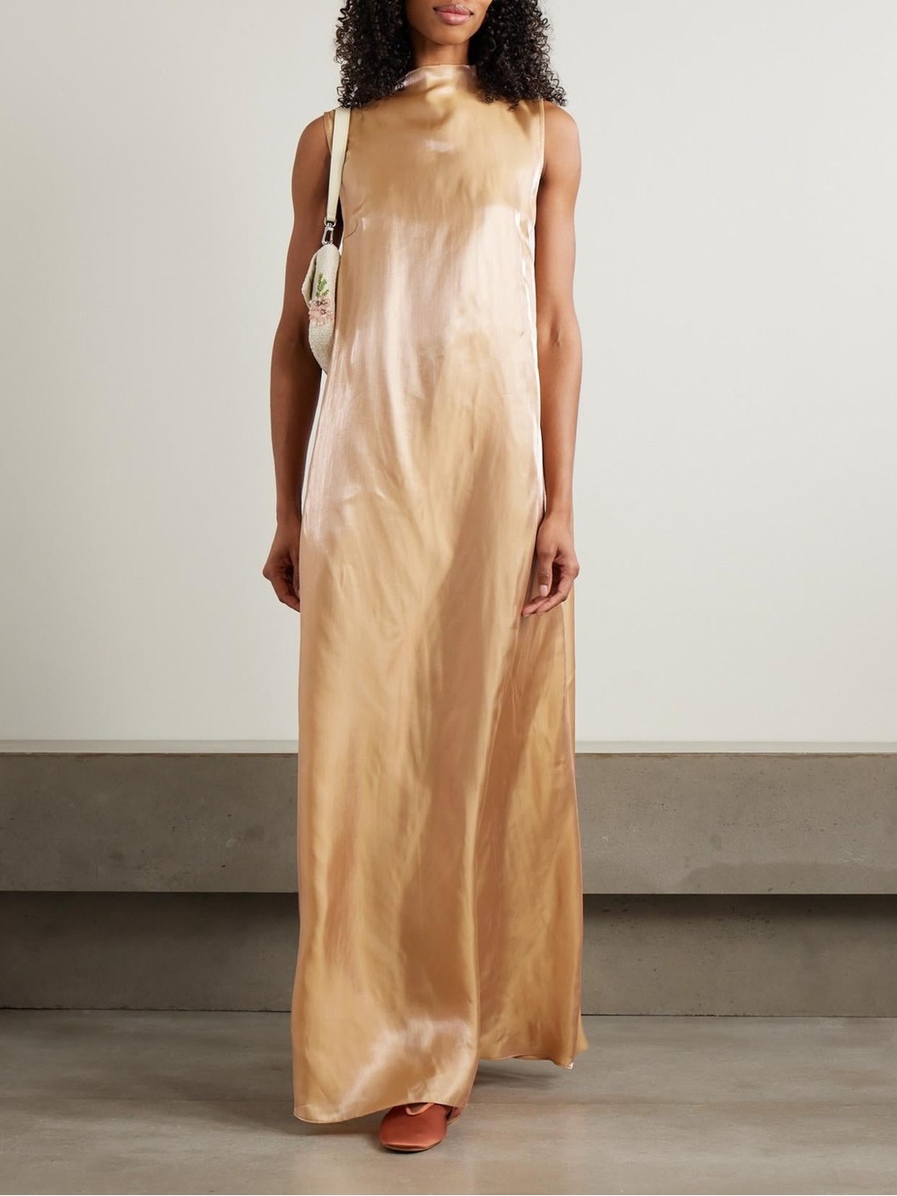 NWT STAUD Araya Maxi Dress in Rose Gold Sheen size M